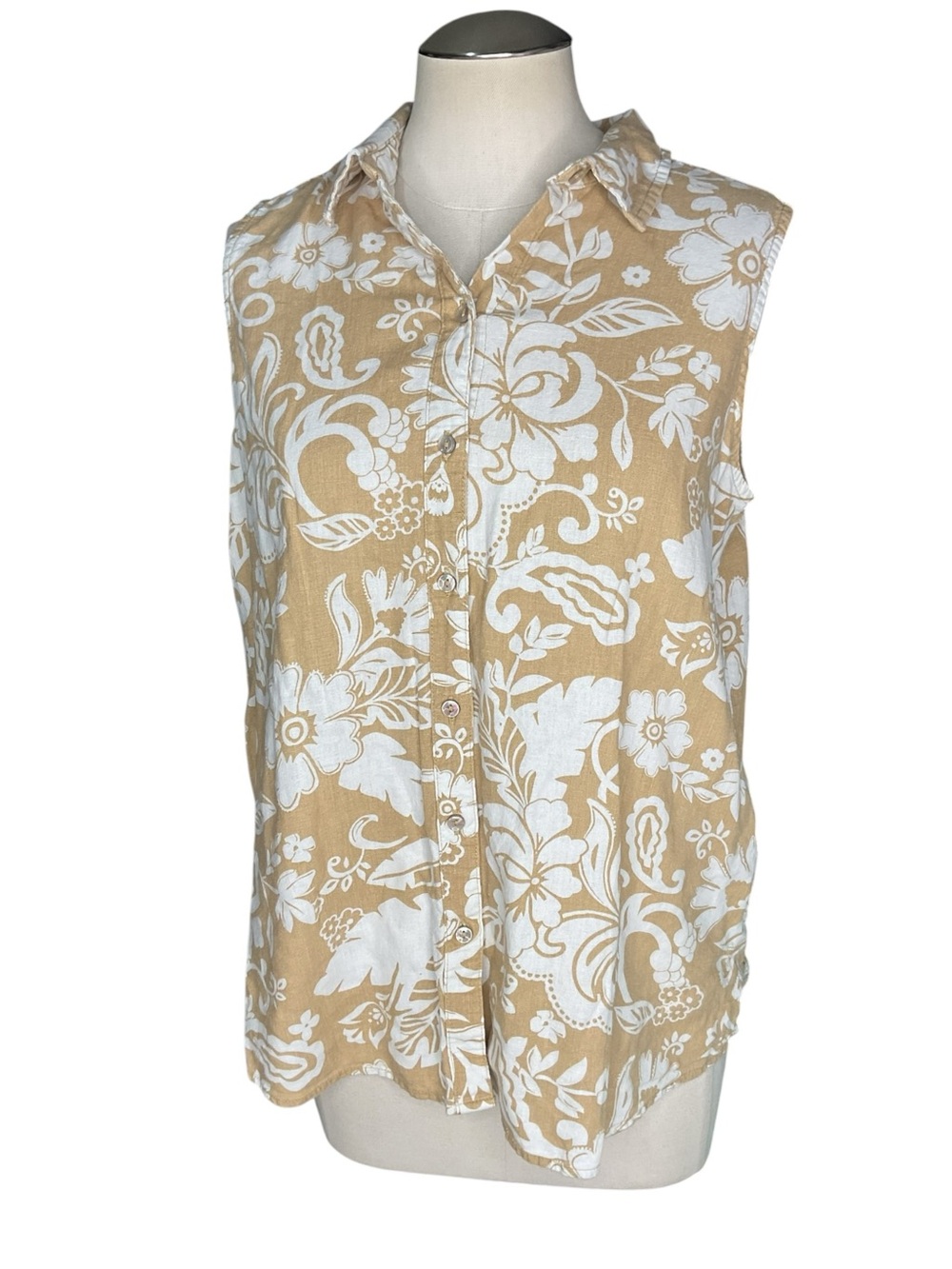 Croft & Barrow Linen Blend Floral Button Front Sleeveless Blouse Medium - Picture 2 of 6